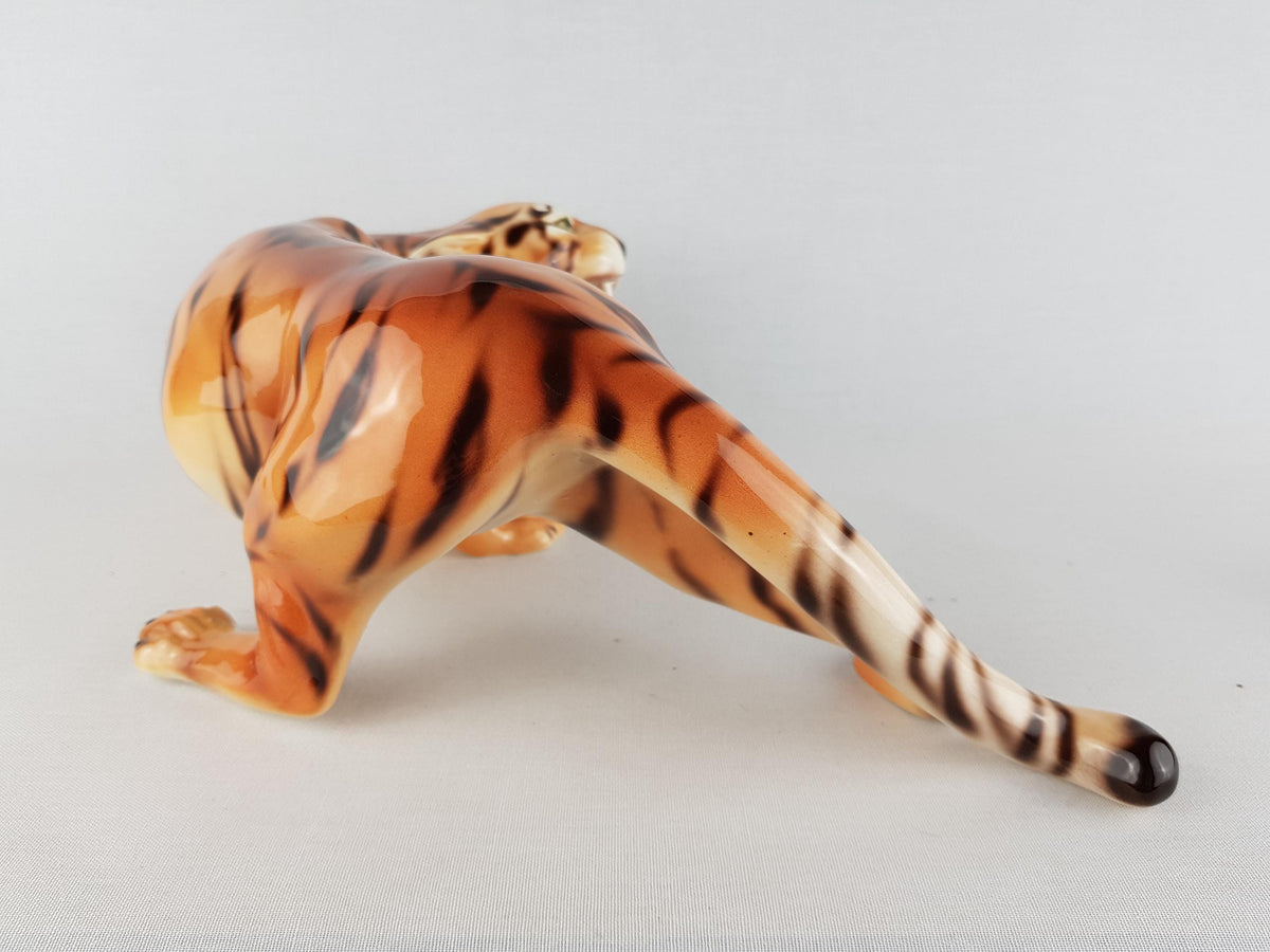Vintage CERAMICHE BOXER Hand Painted Tiger Sculpture, Italy Hollywood Regency Ceramic Panther 1980's