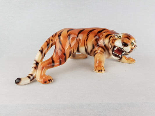 Vintage CERAMICHE BOXER Hand Painted Tiger Sculpture, Italy Hollywood Regency Ceramic Panther 1980's