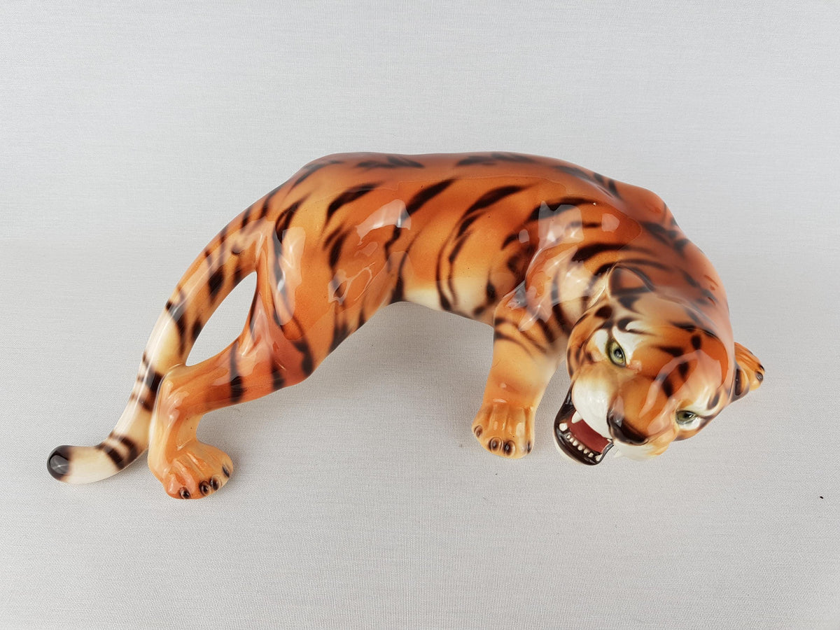 Vintage CERAMICHE BOXER Hand Painted Tiger Sculpture, Italy Hollywood Regency Ceramic Panther 1980's