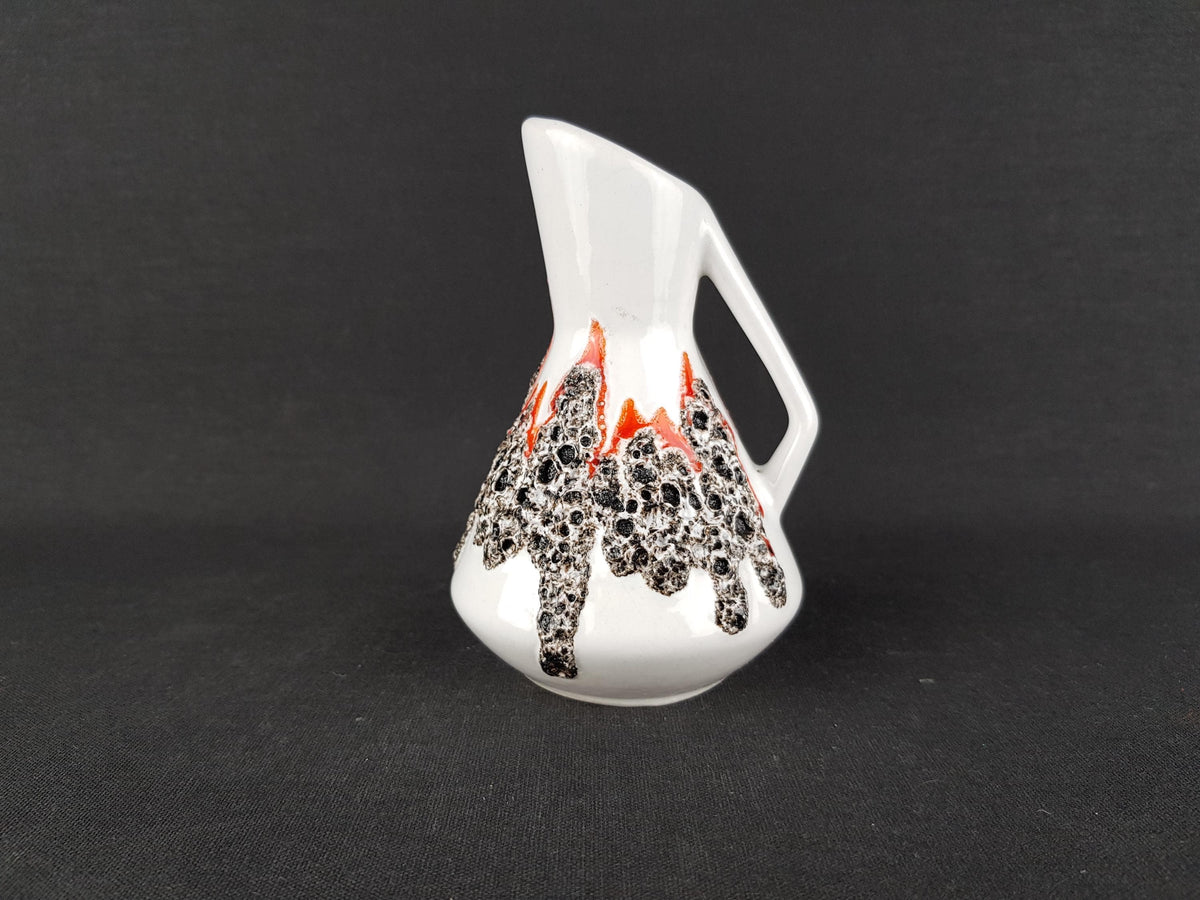 Vintage FOHR KERAMIK White Vase with Red and Black Fat Lava 412 12 West German Pottery