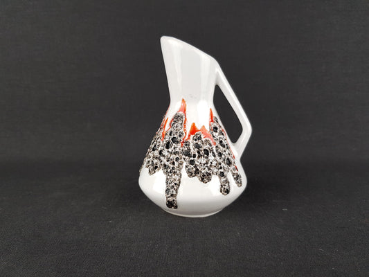 Vintage FOHR KERAMIK White Vase with Red and Black Fat Lava 412 12 West German Pottery