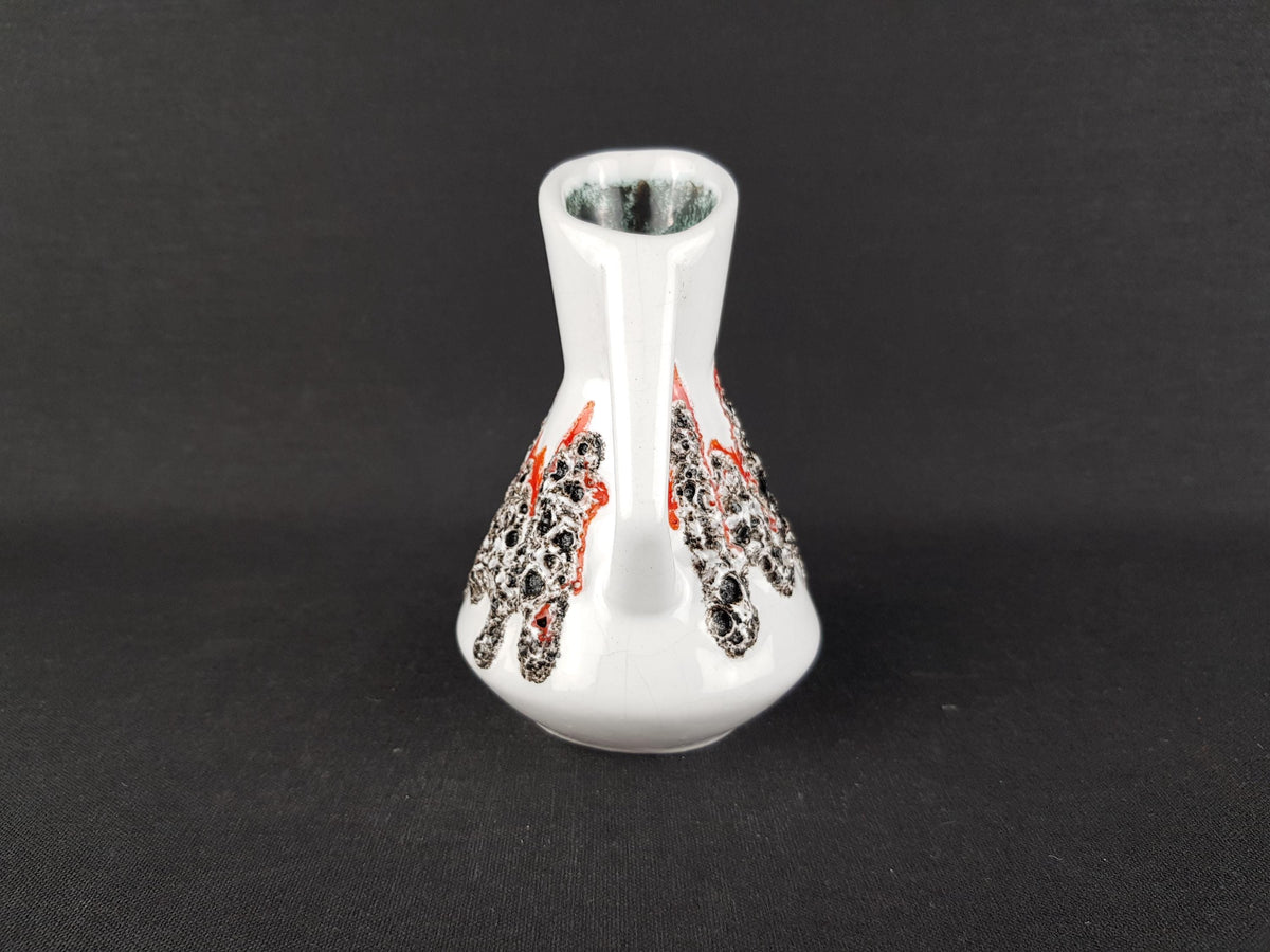 Vintage FOHR KERAMIK White Vase with Red and Black Fat Lava 412 12 West German Pottery
