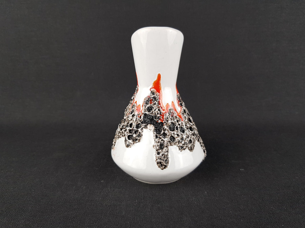 Vintage FOHR KERAMIK White Vase with Red and Black Fat Lava 412 12 West German Pottery