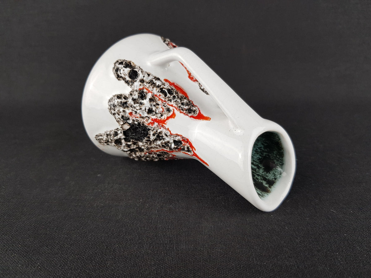 Vintage FOHR KERAMIK White Vase with Red and Black Fat Lava 412 12 West German Pottery