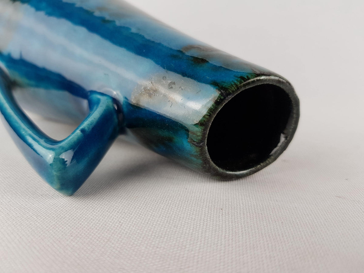Vintage SCHEURICH KERAMIK Handled Turquoise and Dark Green Vase 271/22 West German Pottery 1960s Europ Linie Series