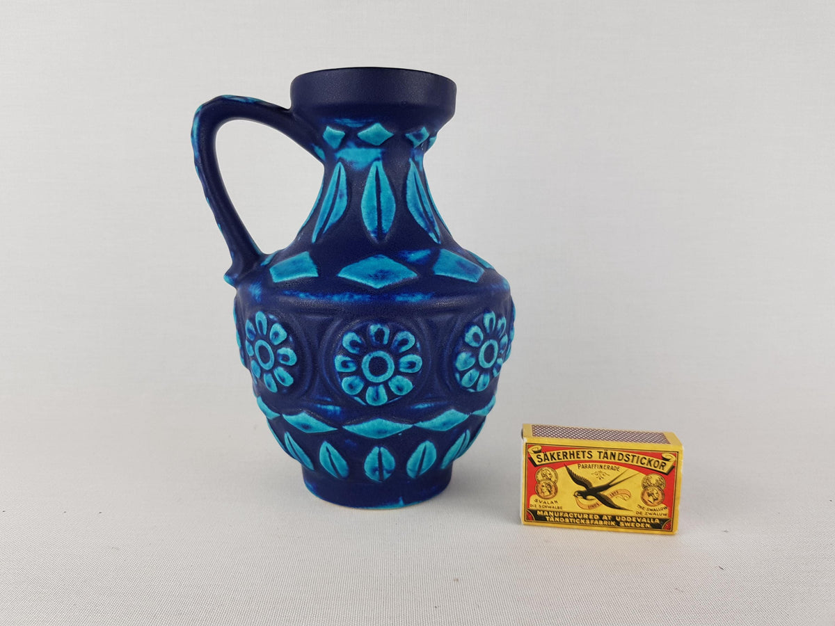 Vintage BAY KERAMIK Blue Vase Toledo Decor 77-17, West German Pottery 1970s Ernst Stauber Töpfermeister Kollektion 1970's