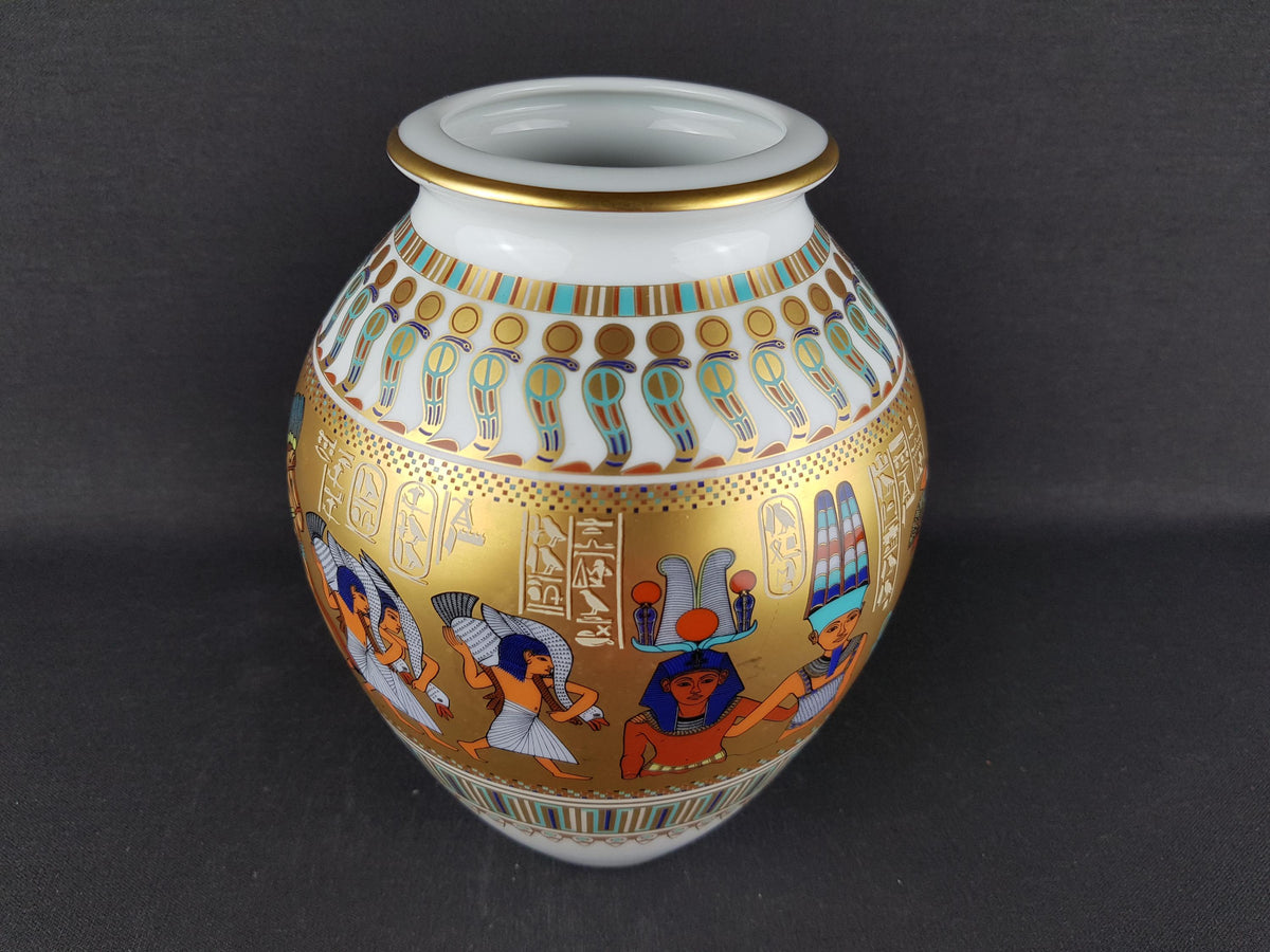 Vintage KAISER Porzellan Theben Vase Tutankhamun Series by Gerhard Fuetterer Egyptian Motif Germany 1980s