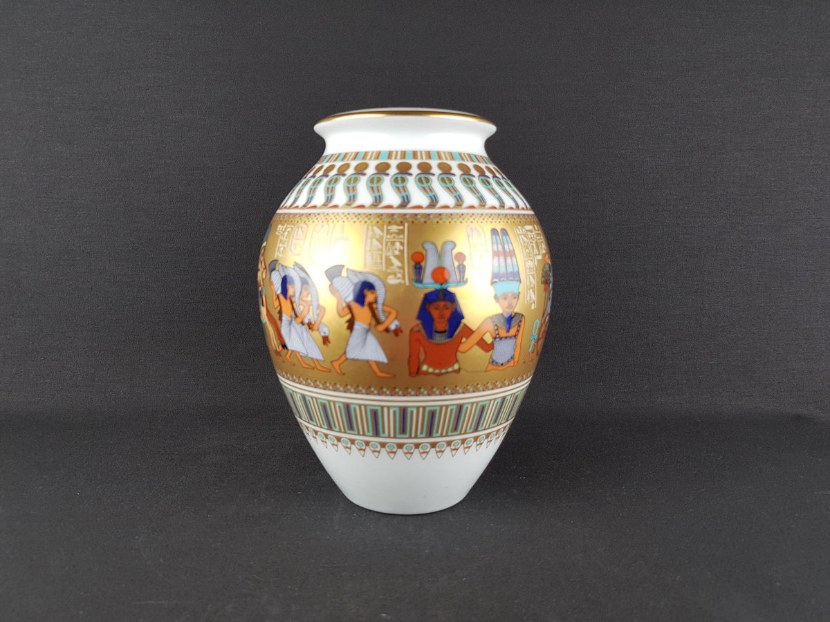 Vintage KAISER Porzellan Theben Vase Tutankhamun Series by Gerhard Fuetterer Egyptian Motif Germany 1980s
