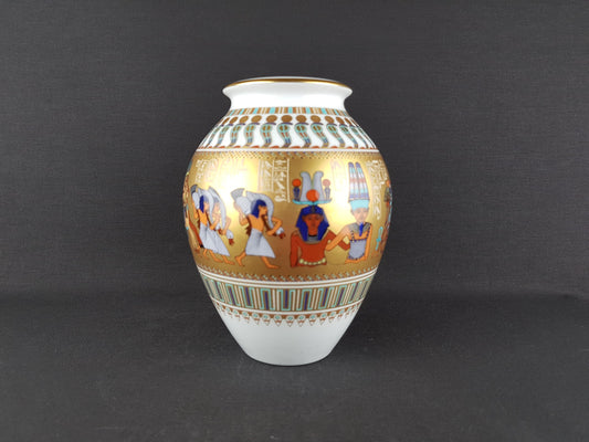 Vintage KAISER Porzellan Theben Vase Tutankhamun Series by Gerhard Fuetterer Egyptian Motif Germany 1980s