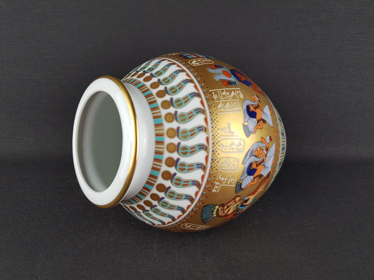 Vintage KAISER Porzellan Theben Vase Tutankhamun Series by Gerhard Fuetterer Egyptian Motif Germany 1980s