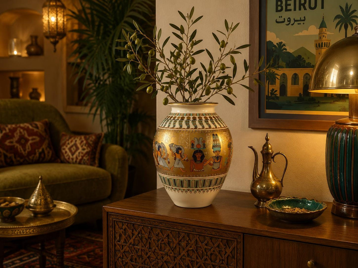 Vintage KAISER Porzellan Theben Vase Tutankhamun Series by Gerhard Fuetterer Egyptian Motif Germany 1980s