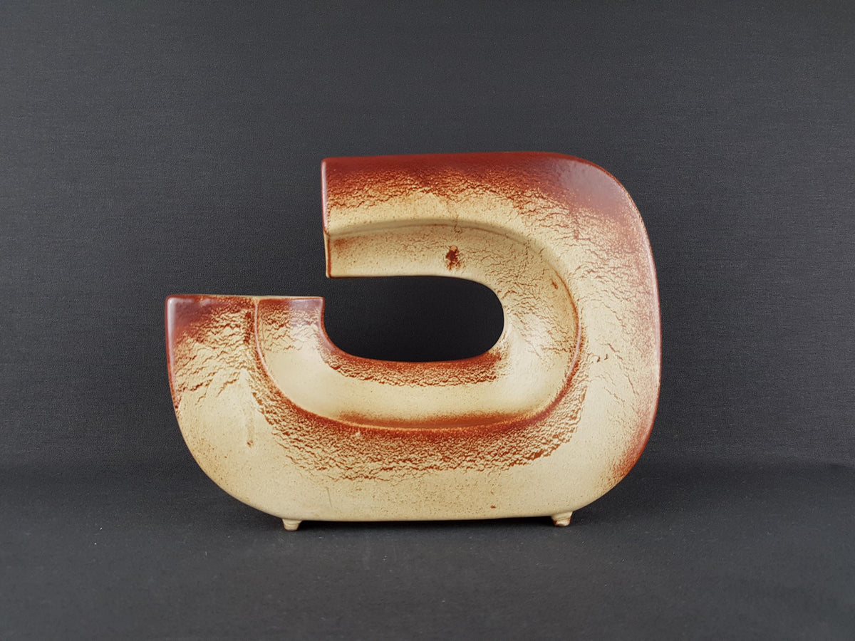 Vintage BERTONCELLO Rare form Vase by Roberto Rigon with Screziato Havana Decor Mid-Century Modern Style 1970's from Italy