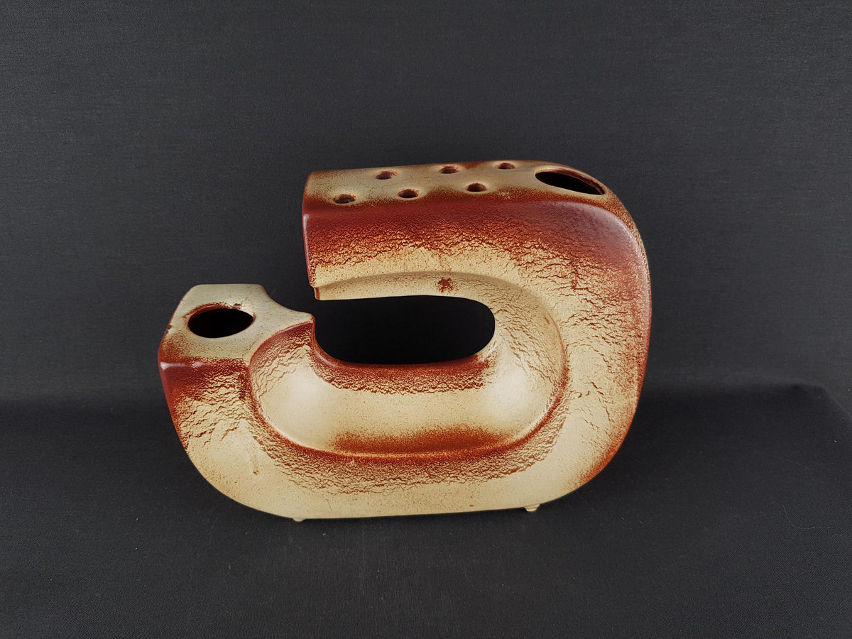 Vintage BERTONCELLO Rare form Vase by Roberto Rigon with Screziato Havana Decor Mid-Century Modern Style 1970's from Italy