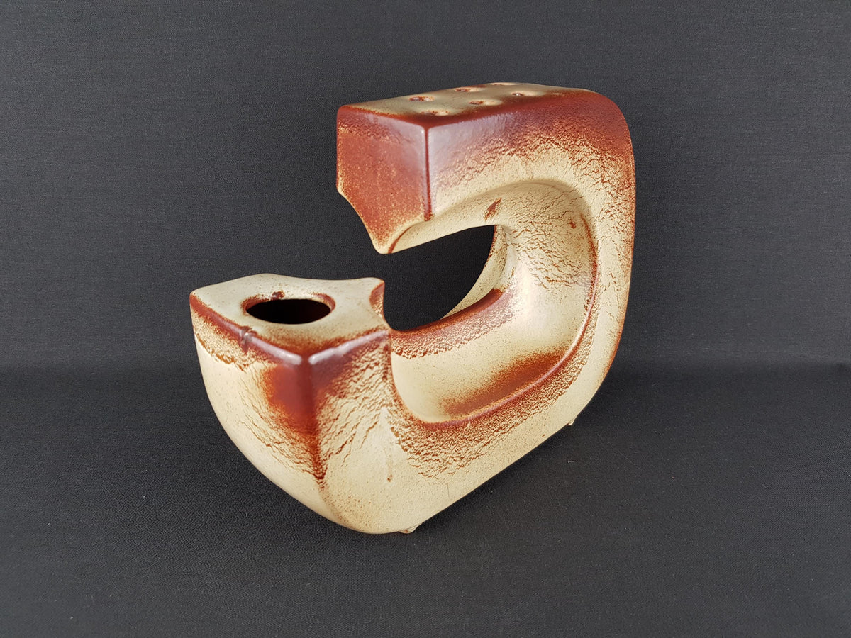Vintage BERTONCELLO Rare form Vase by Roberto Rigon with Screziato Havana Decor Mid-Century Modern Style 1970's from Italy