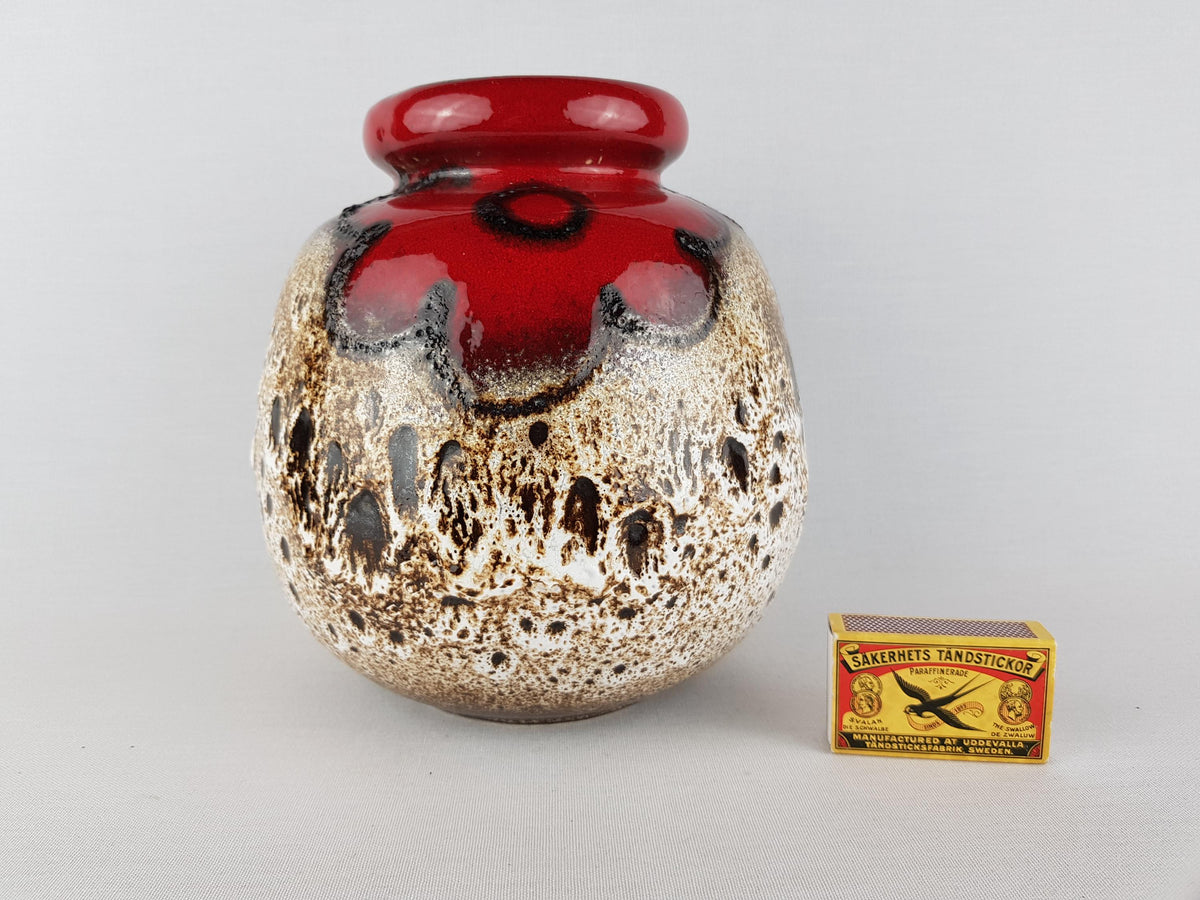 Vintage SCHEURICH KERAMIK CERAMOS Vase 284-19 – Red & Beige Fat Lava – West German Pottery – 1970s