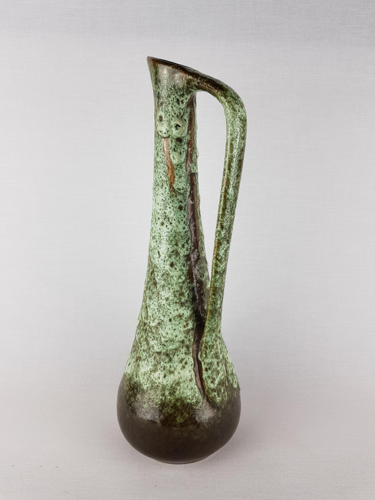 Vintage ELMA KERAMIK Brown and Green Fat Lava Pitcher Vase 410-36 – West German Pottery – 1950s