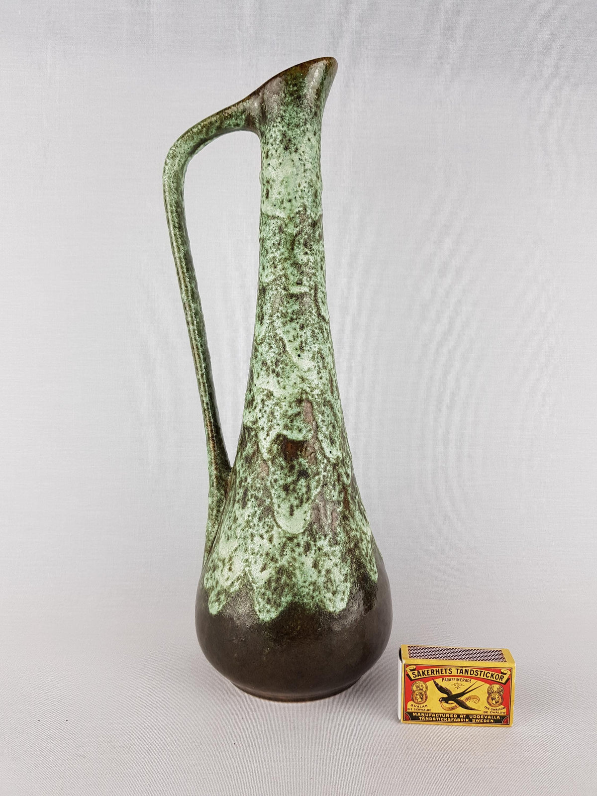 Vintage ELMA KERAMIK Brown and Green Fat Lava Pitcher Vase 410-36 – West German Pottery – 1950s