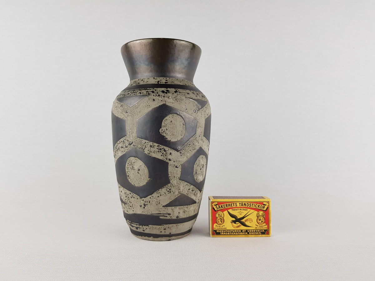 Vintage CARSTENS KERAMIK Grey and Black with Ankara Decor West German Pottery 1960s