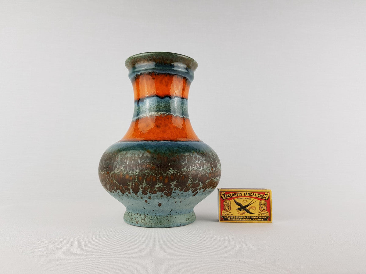 Vintage UBELACKER (Ü-KERAMIK) Turquoise and Orange Vase 528 18 West German Pottery 1970s