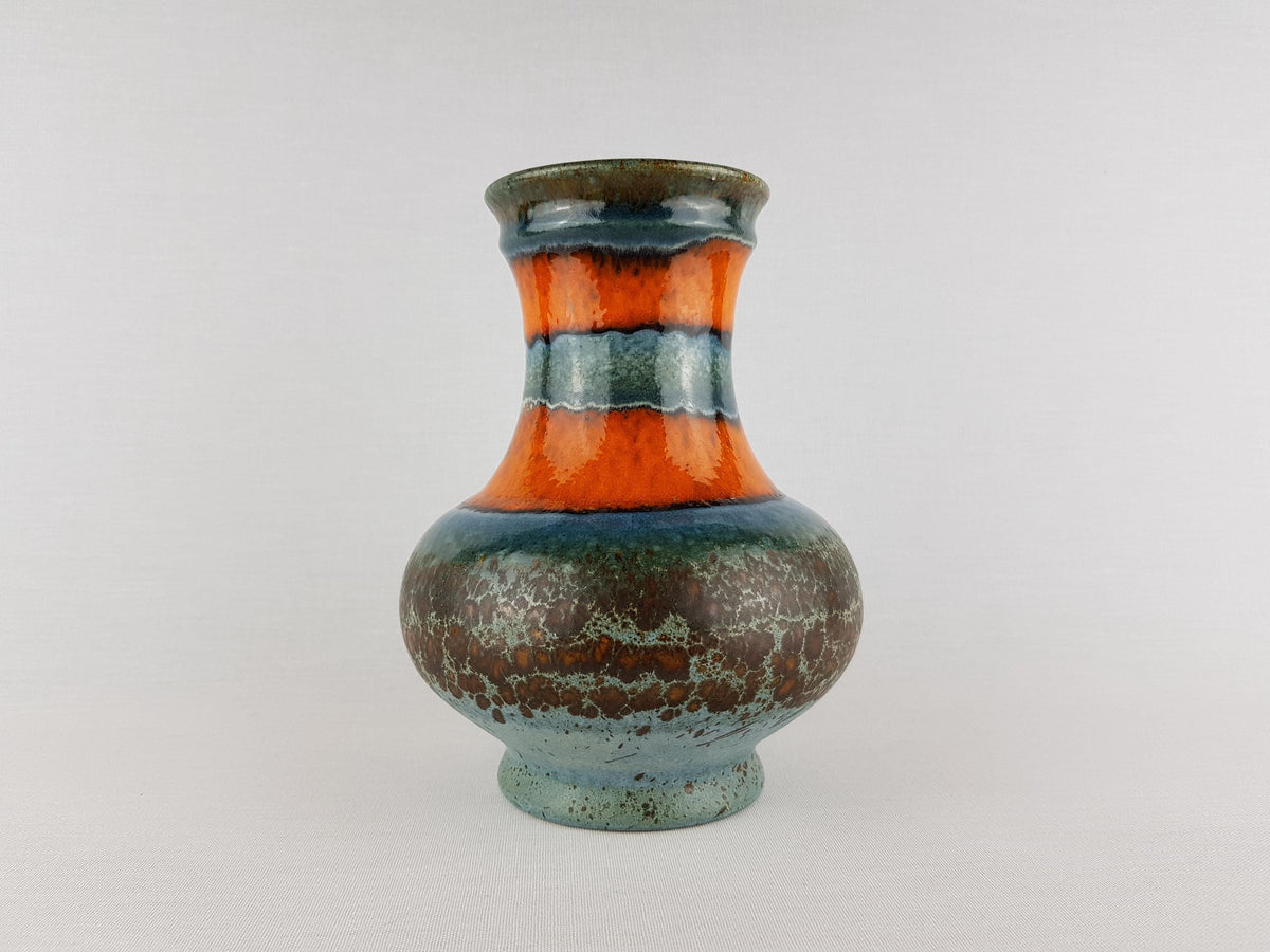 Vintage UBELACKER (Ü-KERAMIK) Turquoise and Orange Vase 528 18 West German Pottery 1970s