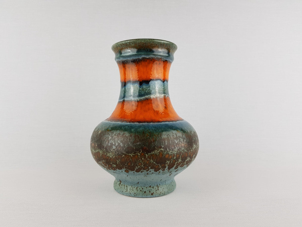 Vintage UBELACKER (Ü-KERAMIK) Turquoise and Orange Vase 528 18 West German Pottery 1970s
