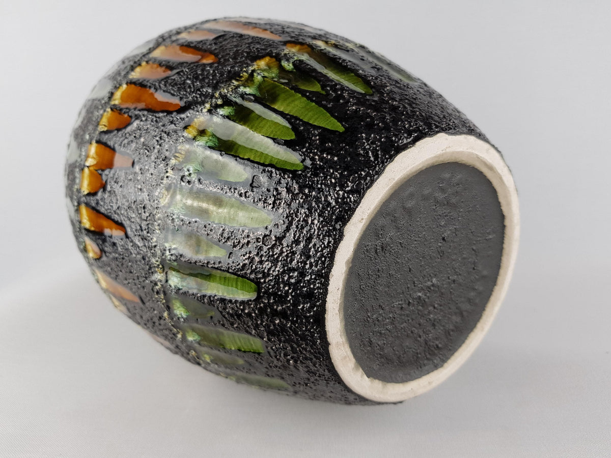 XL Vintage SCHEURICH KERAMIK Black, Orange and Green Fat Lava Vase 279 38 With West German Pottery 1970s