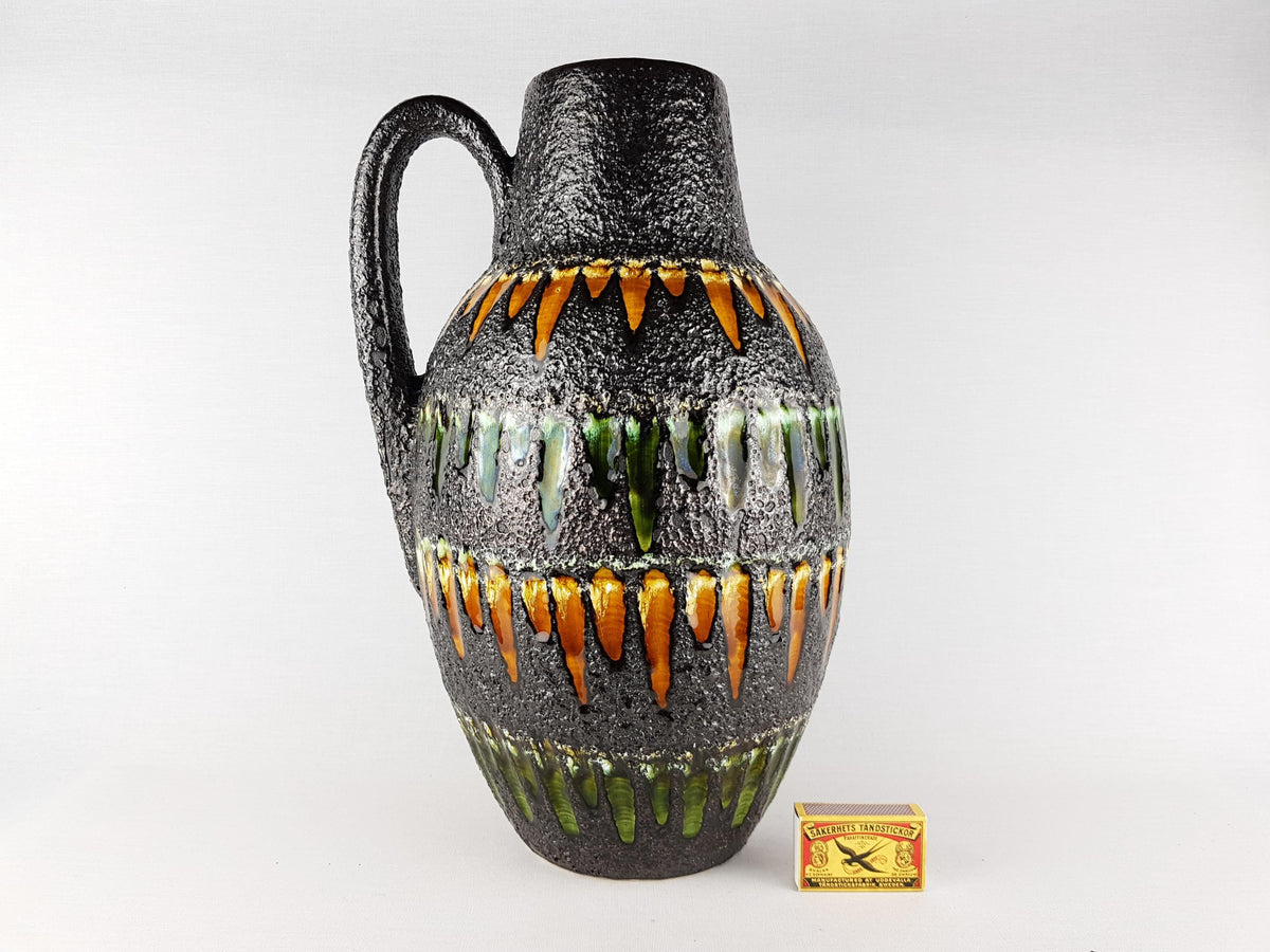 XL Vintage SCHEURICH KERAMIK Black, Orange and Green Fat Lava Vase 279 38 With West German Pottery 1970s