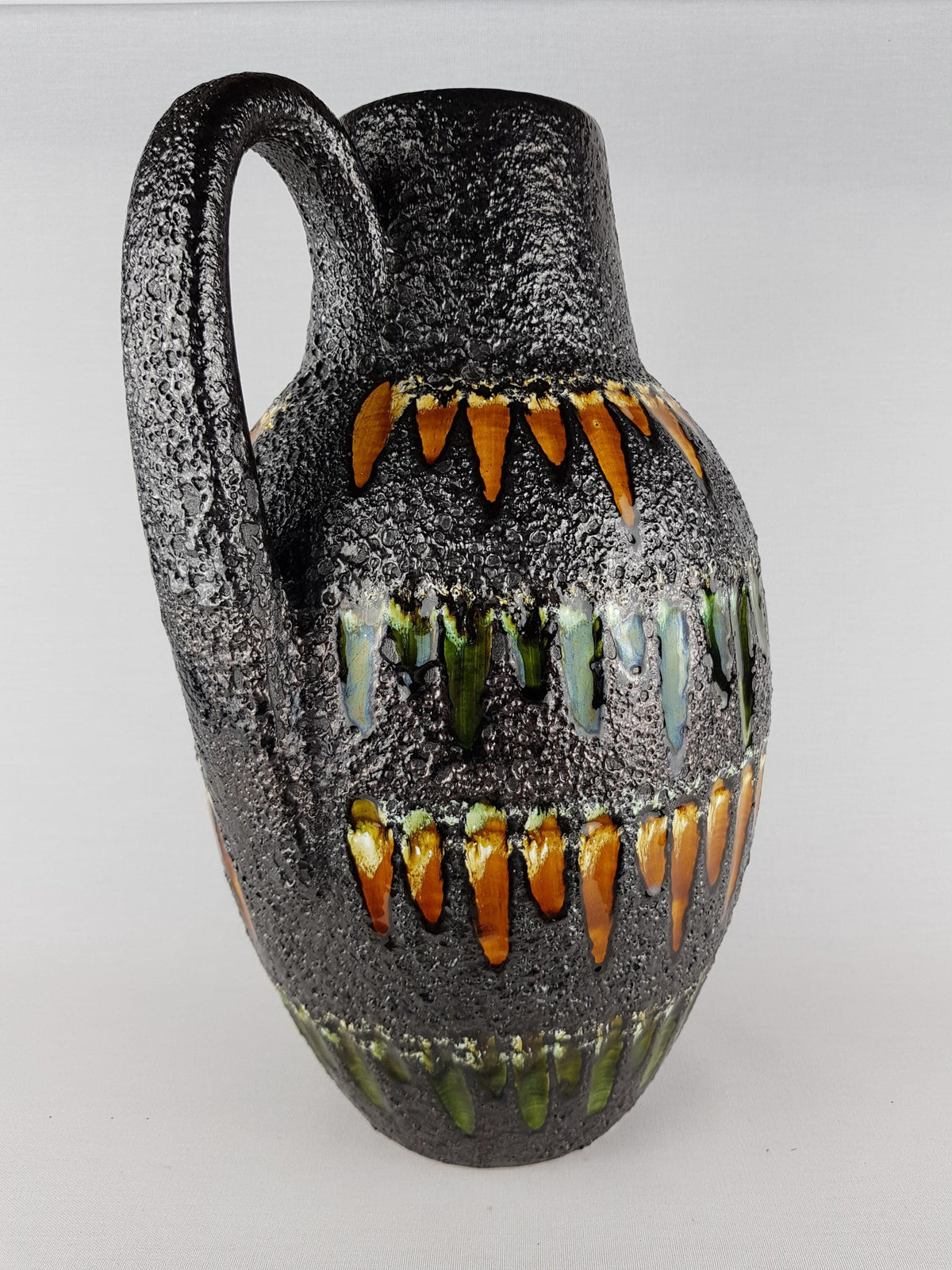 XL Vintage SCHEURICH KERAMIK Black, Orange and Green Fat Lava Vase 279 38 With West German Pottery 1970s