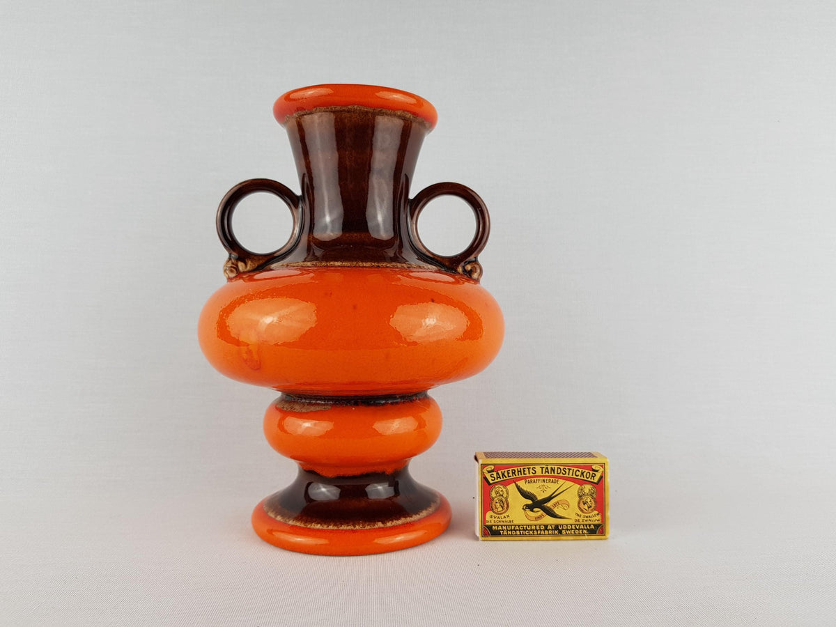 Vintage JASBA KERAMIK Double Handled Orange and Brown Vase 1170 20 West German Pottery 1960s 1970s