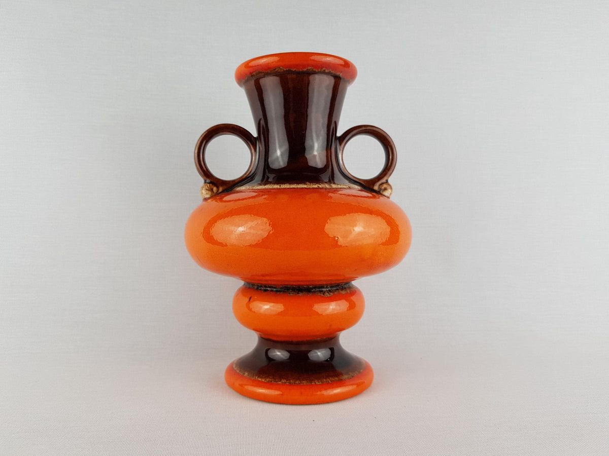 Vintage JASBA KERAMIK Double Handled Orange and Brown Vase 1170 20 West German Pottery 1960s 1970s