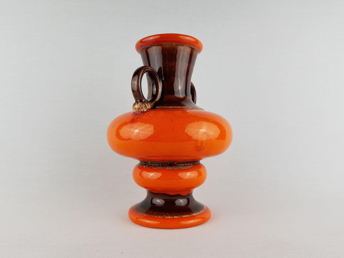 Vintage JASBA KERAMIK Double Handled Orange and Brown Vase 1170 20 West German Pottery 1960s 1970s