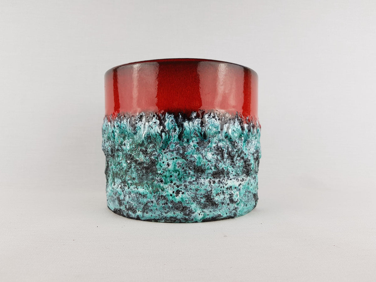 Vintage MAREI KERAMIK Planter / Cache Pot “Vulcano” Decor – Red, Green and Black Fat Lava – West German Pottery 1967