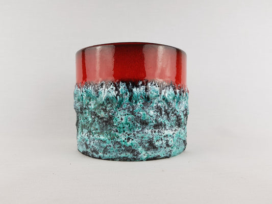 Vintage MAREI KERAMIK Planter / Cache Pot “Vulcano” Decor – Red, Green and Black Fat Lava – West German Pottery 1967