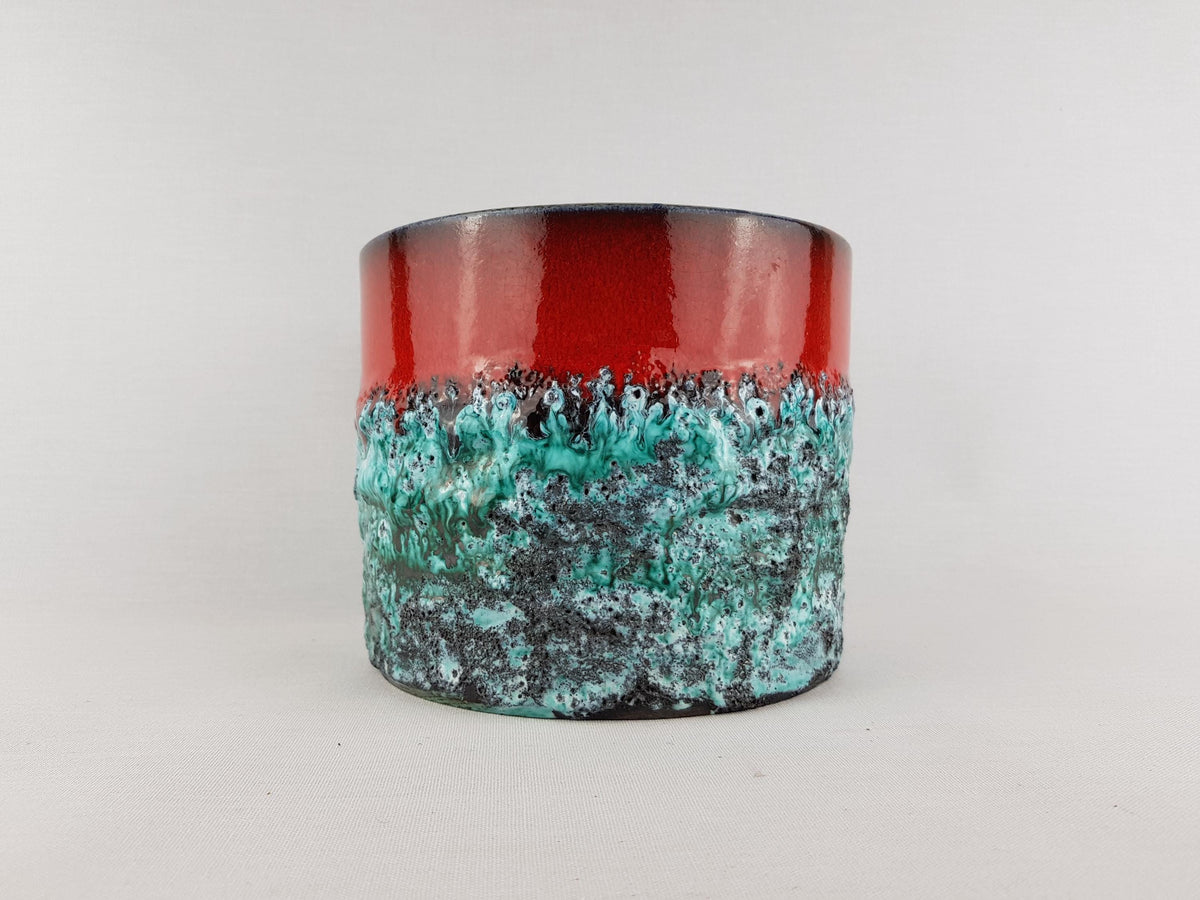 Vintage MAREI KERAMIK Planter / Cache Pot “Vulcano” Decor – Red, Green and Black Fat Lava – West German Pottery 1967