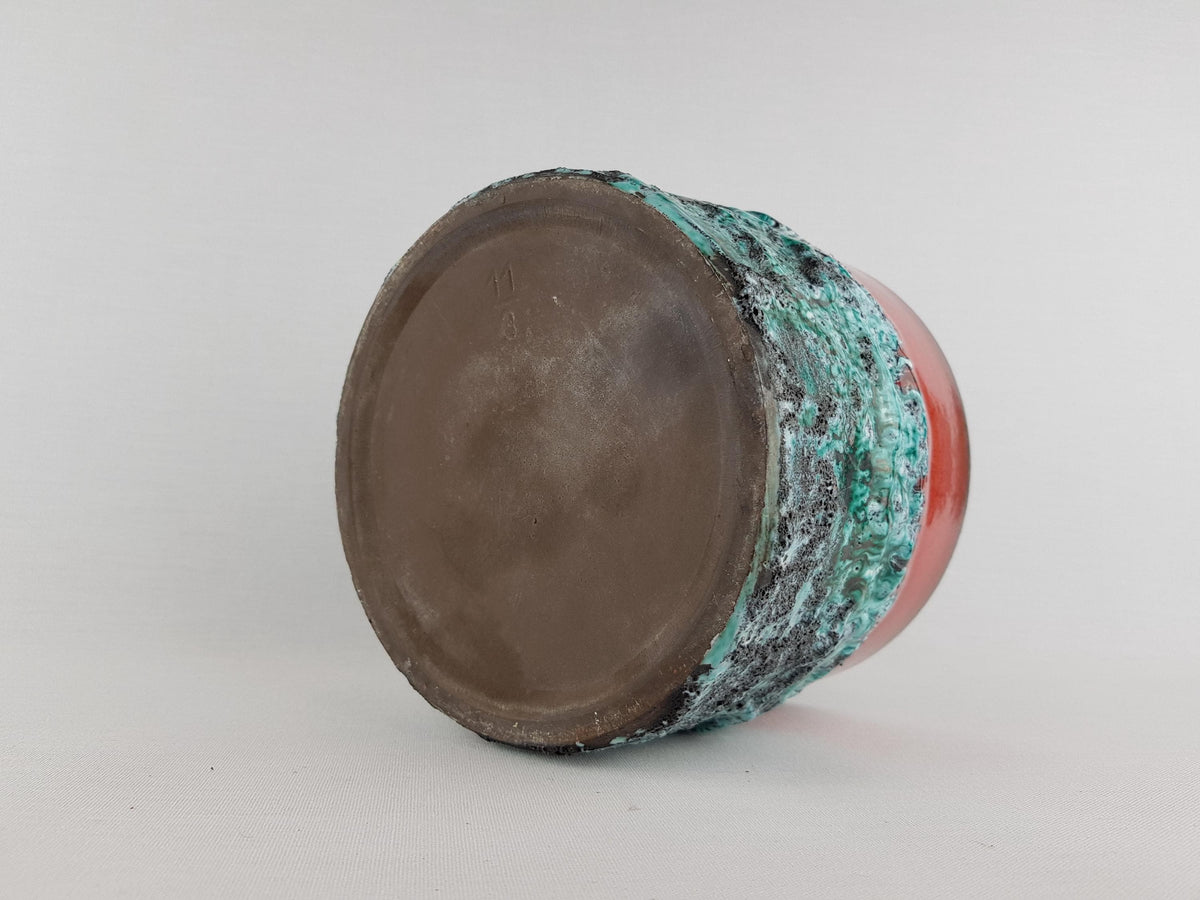 Vintage MAREI KERAMIK Planter / Cache Pot “Vulcano” Decor – Red, Green and Black Fat Lava – West German Pottery 1967