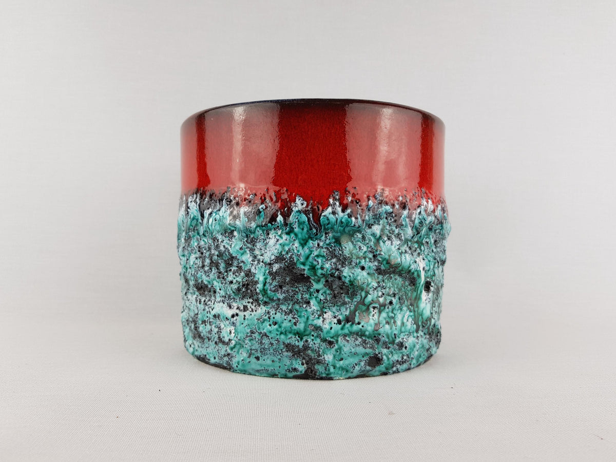 Vintage MAREI KERAMIK Planter / Cache Pot “Vulcano” Decor – Red, Green and Black Fat Lava – West German Pottery 1967