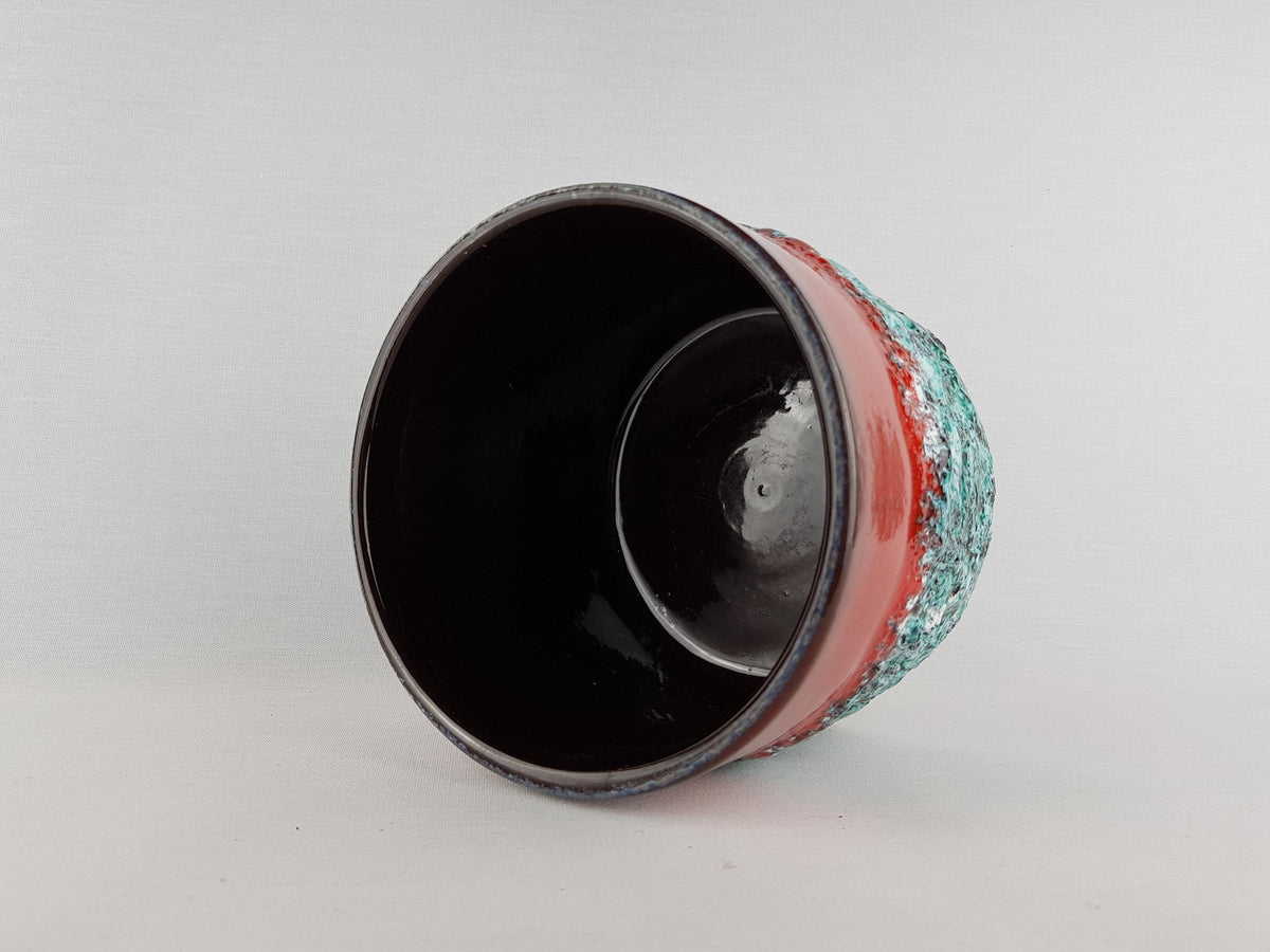Vintage MAREI KERAMIK Planter / Cache Pot “Vulcano” Decor – Red, Green and Black Fat Lava – West German Pottery 1967