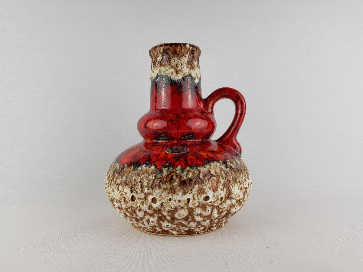 Vintage JOPEKO KERAMIK Reddish Orange Fat Lava Jug Vase 402-21 West German Pottery 1970s