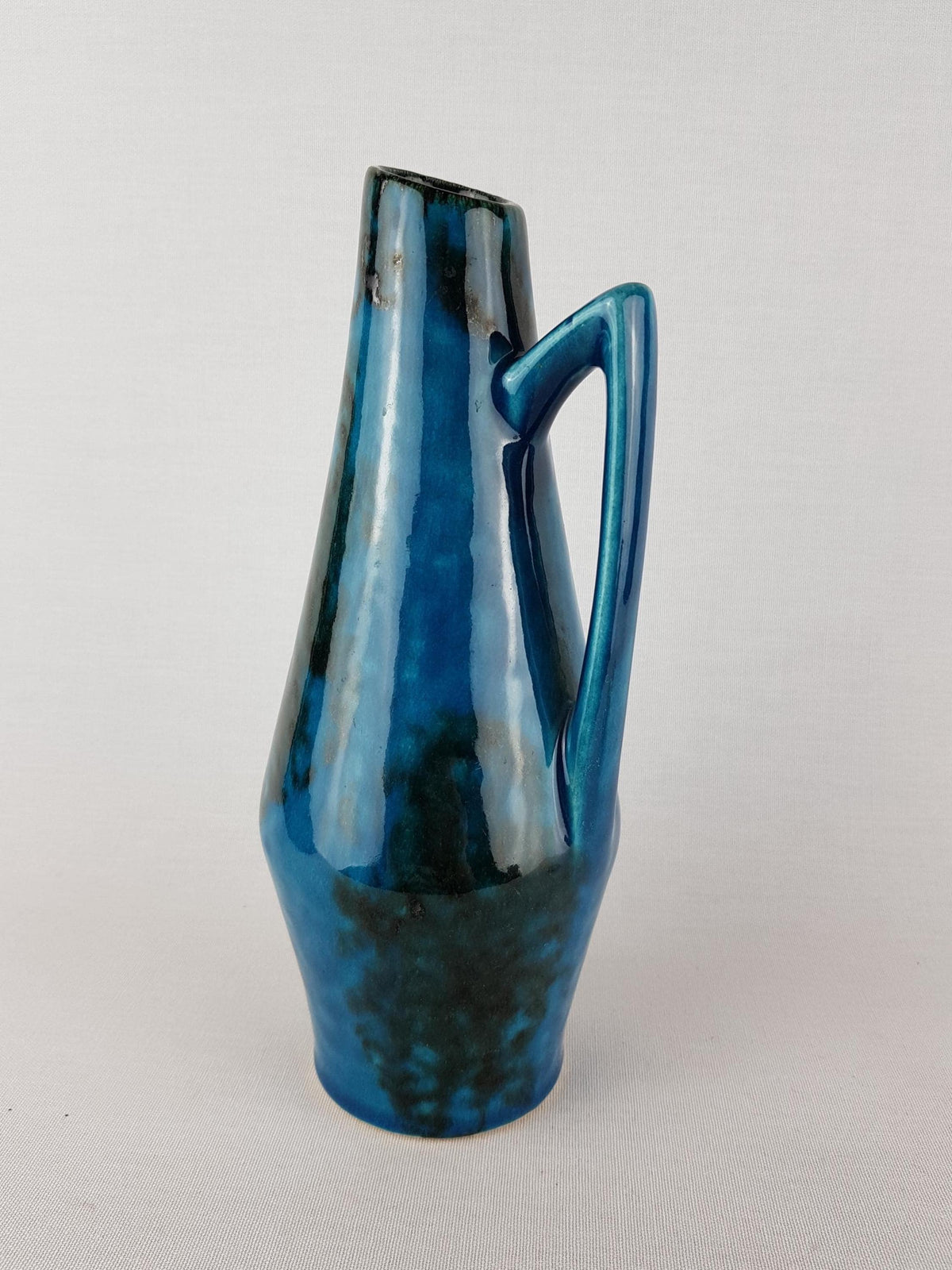 Vintage SCHEURICH KERAMIK Handled Turquoise and Dark Green Vase 271/22 West German Pottery 1960s Europ Linie Series