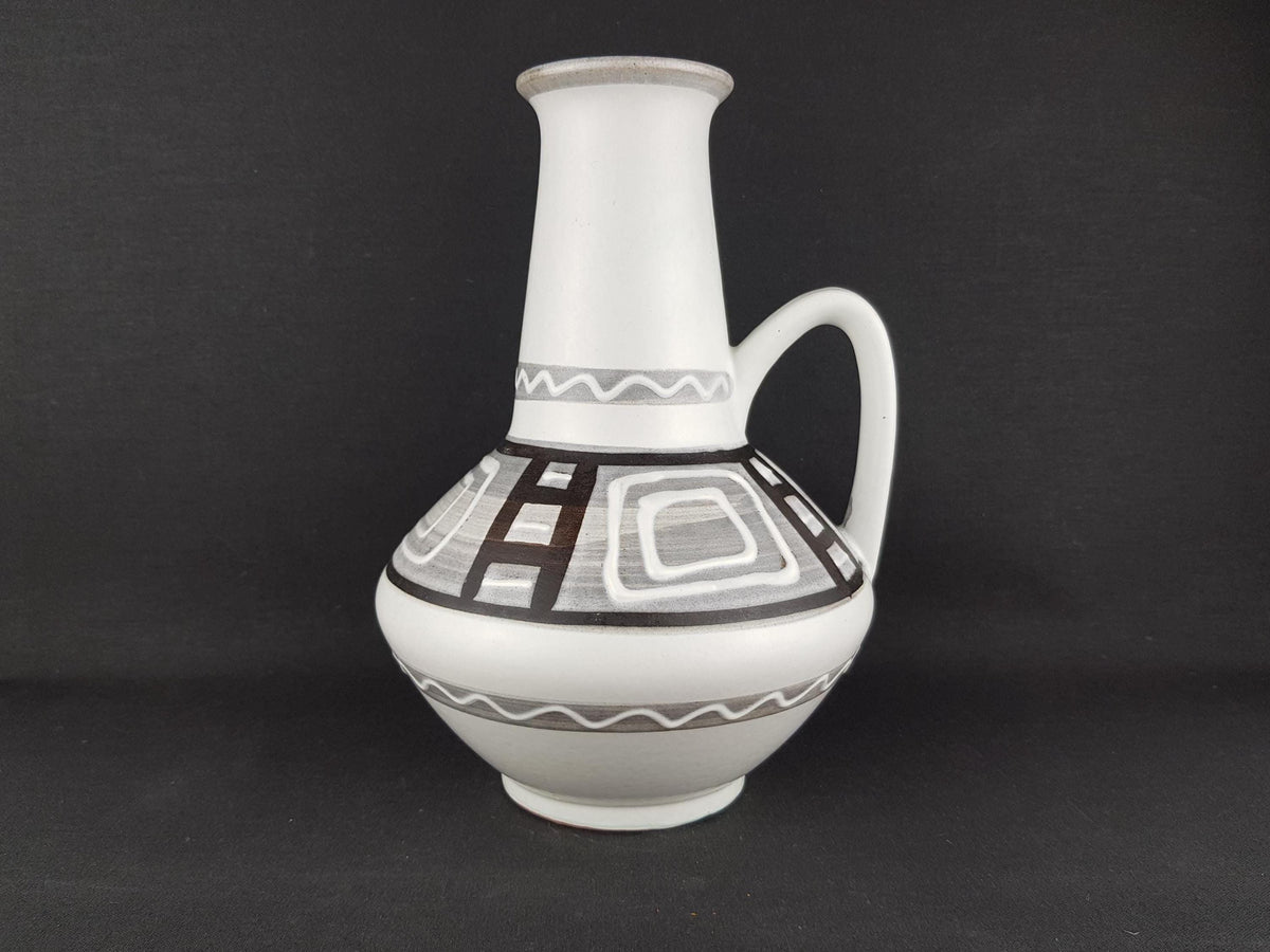 Vintage CARSTENS KERAMIK White and Grey Vase with Geometric Decor by Heinz Siery 1507-27 West German Pottery 1960s