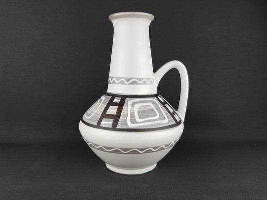 Vintage CARSTENS KERAMIK White and Grey Vase with Geometric Decor by Heinz Siery 1507-27 West German Pottery 1960s