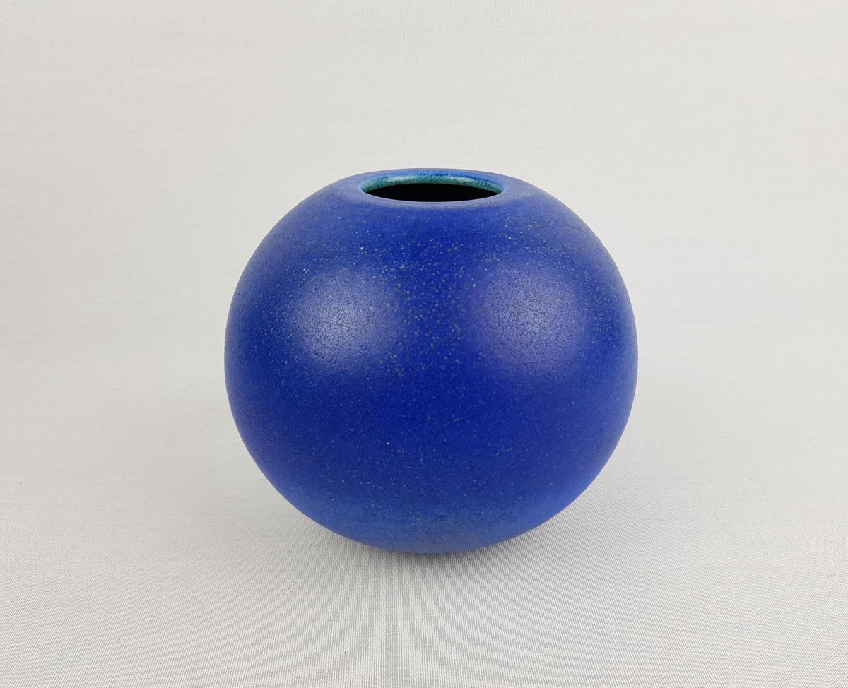 Vintage RUSCHA KERAMIK Matte Blue Ball Vase 883/1 West German Pottery Fat Lava Era 1970s