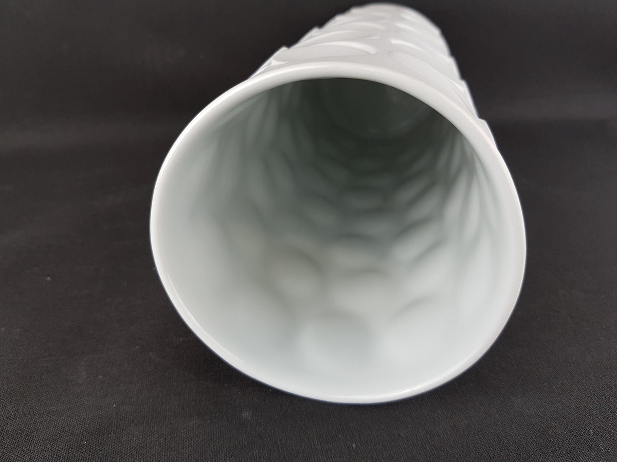 Vintage WINTERLING Biscuit Porzellan White Cylinder Porcelain Op Art Vase From Schwarzenbach West Germany 1970s