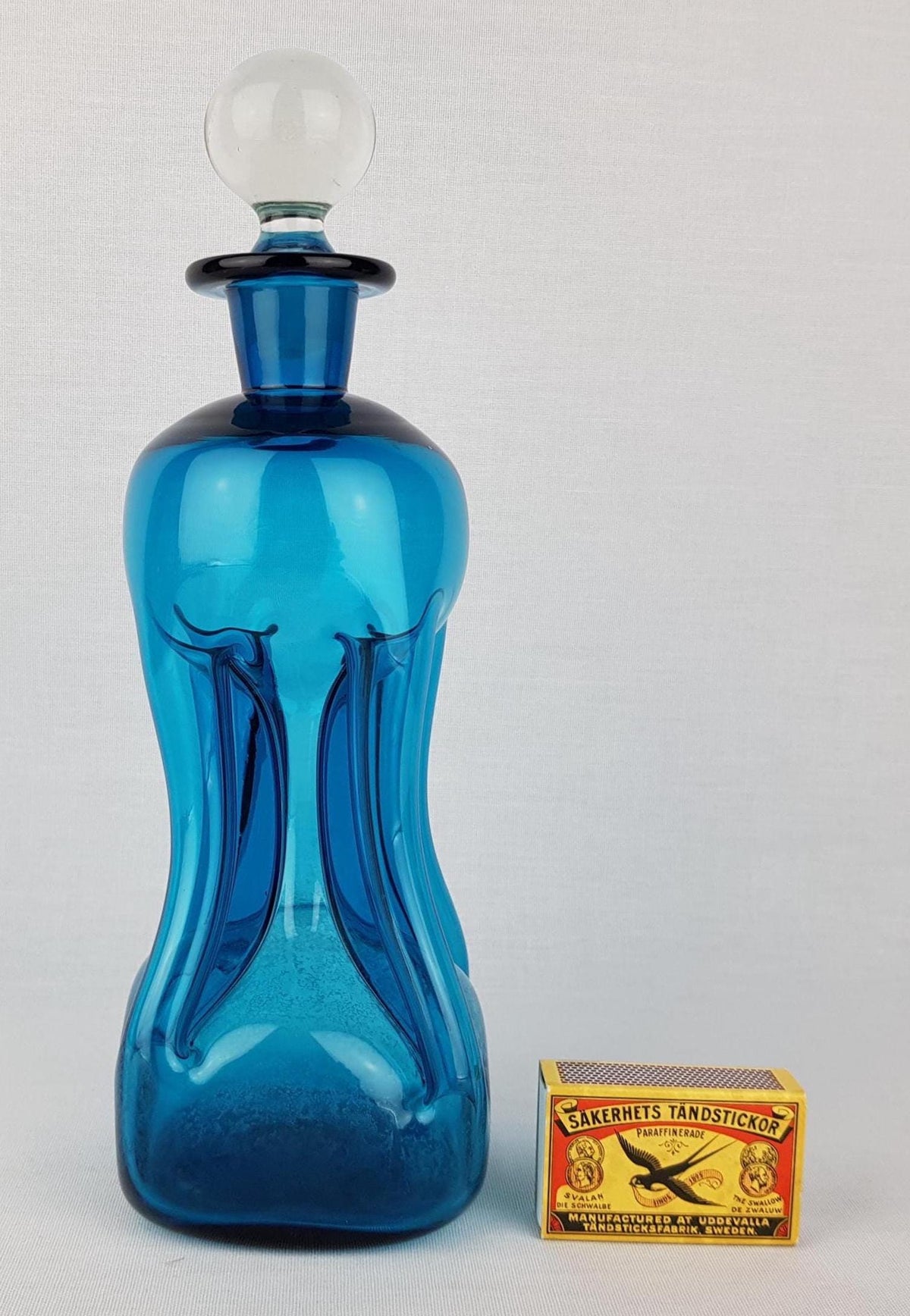 Vintage HOLMEGAARD Blue Kluk Kluk Glass Decanter by Jacob Bang from Denmark 1970s