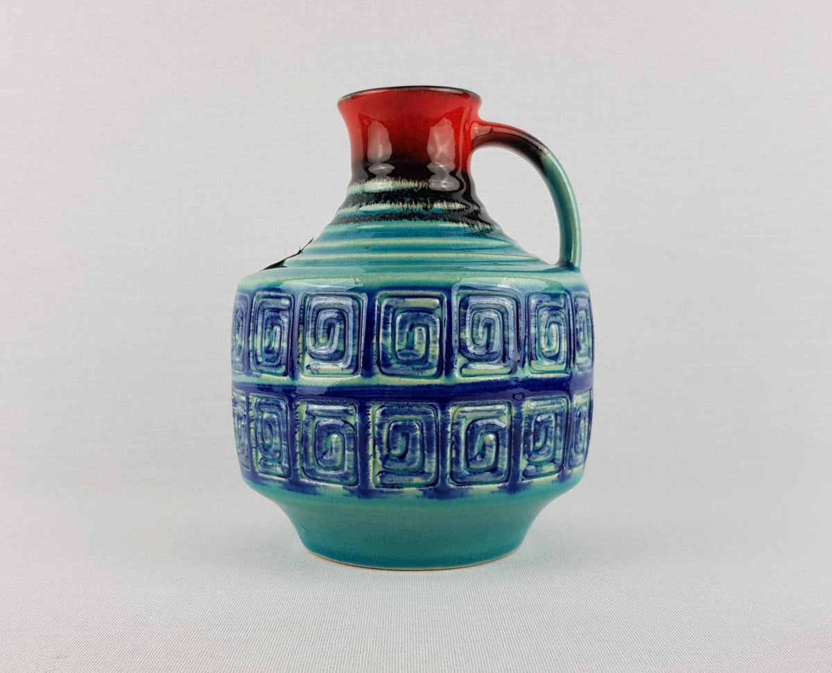 Vintage GERZ KERAMIK (Simon Peter Gerz) Blue and Red Jug Vase 804-15 West Germany 1970s