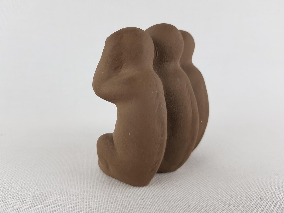 Vintage KARLSRUHER MAJOLIKA Three Wise Monkeys Figurine by Max Heinze West German Pottery 1950s