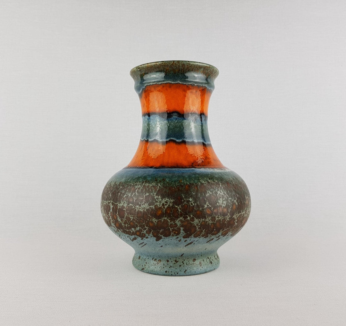 Vintage UBELACKER (Ü-KERAMIK) Turquoise and Orange Vase 528 18 West German Pottery 1970s