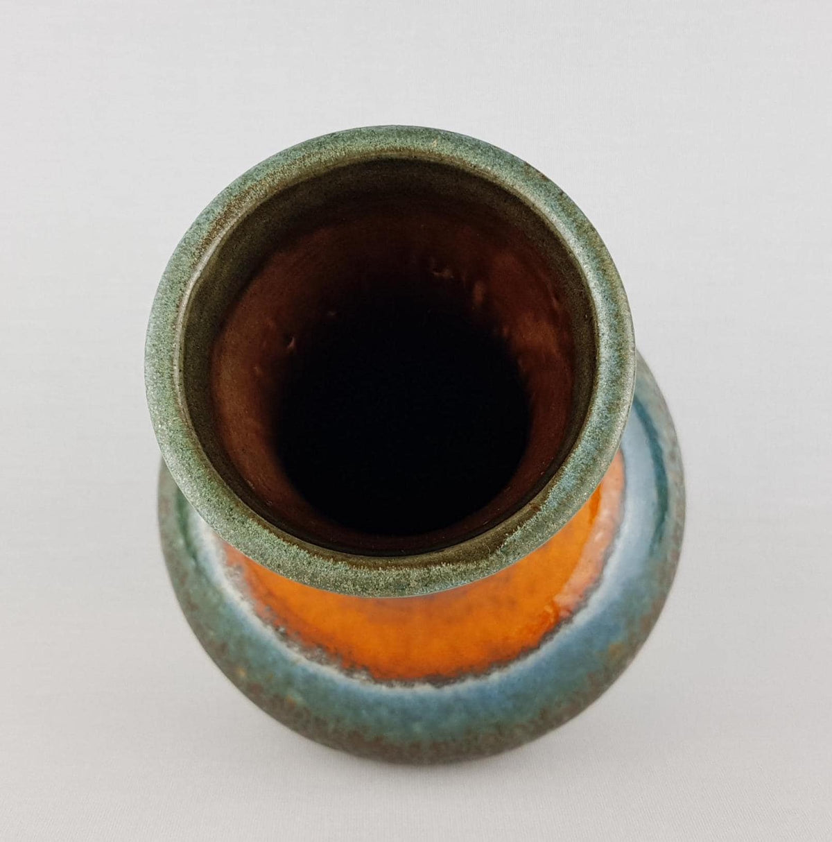 Vintage UBELACKER (Ü-KERAMIK) Turquoise and Orange Vase 528 18 West German Pottery 1970s