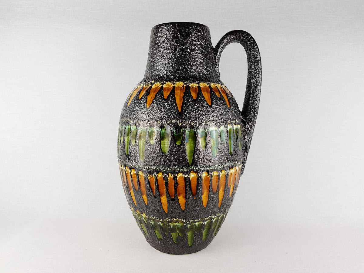 XL Vintage SCHEURICH KERAMIK Black, Orange and Green Fat Lava Vase 279 38 With West German Pottery 1970s