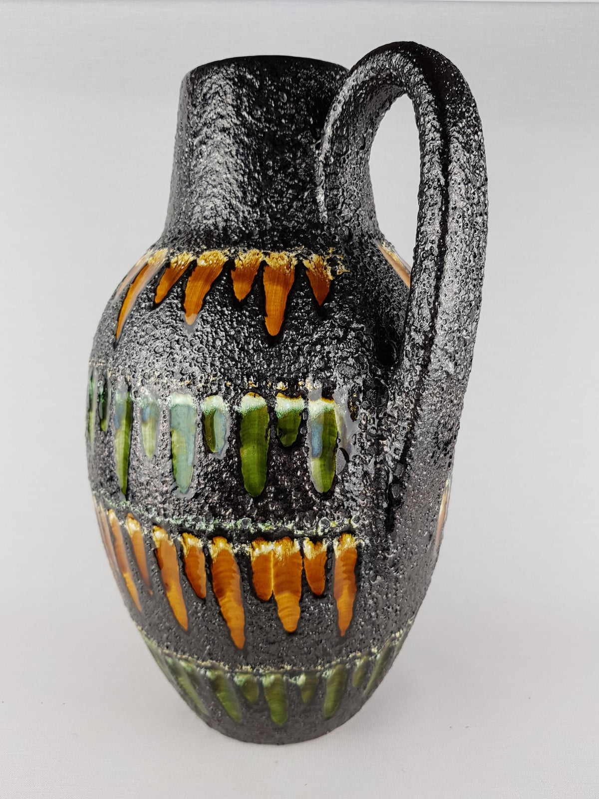 XL Vintage SCHEURICH KERAMIK Black, Orange and Green Fat Lava Vase 279 38 With West German Pottery 1970s